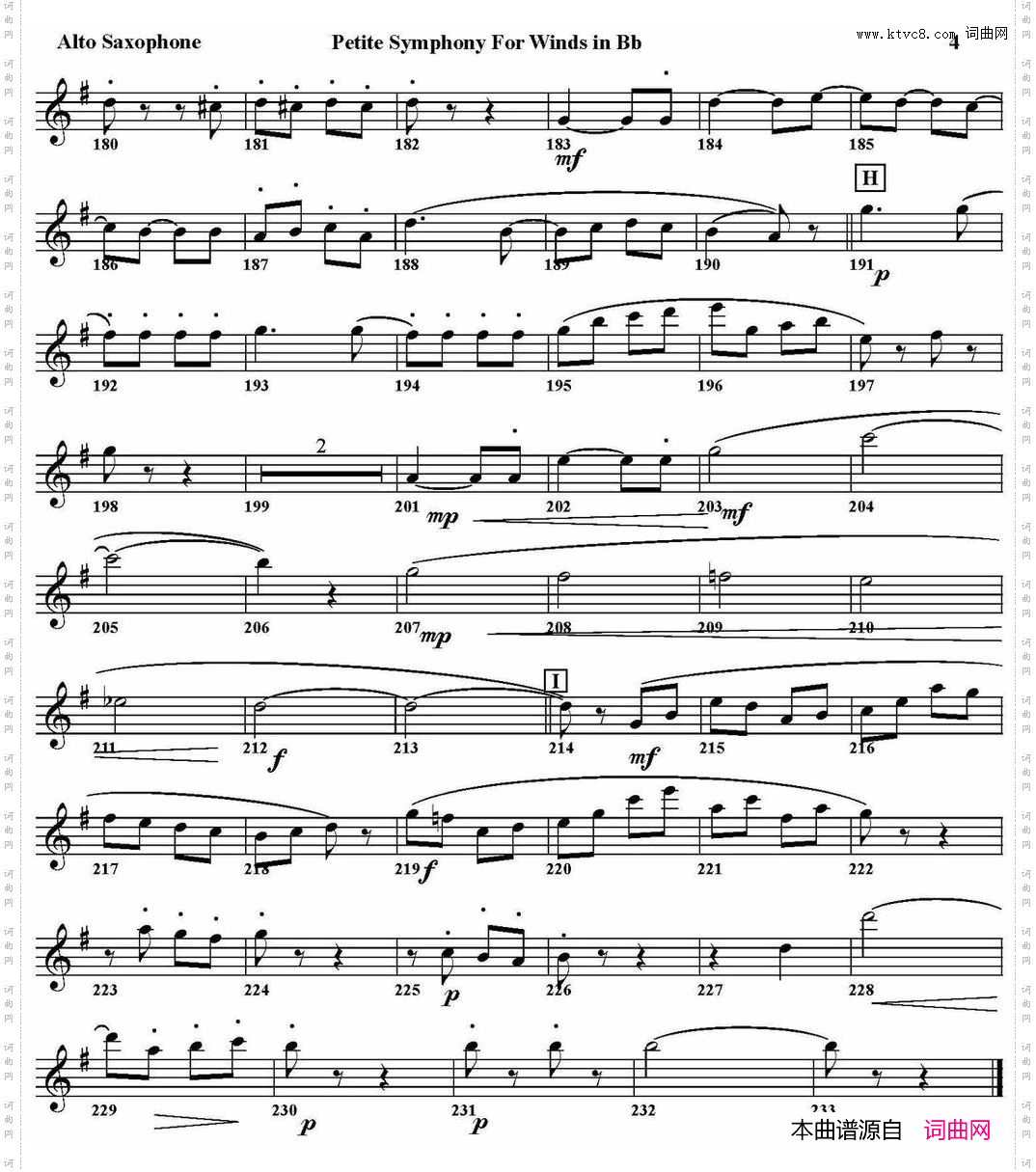 PetiteSymphonyFo-rWindsinBb四重奏·中音萨克斯分谱_Petite Symphony Fo-r Winds in Bb四重奏·中音萨克斯分谱
