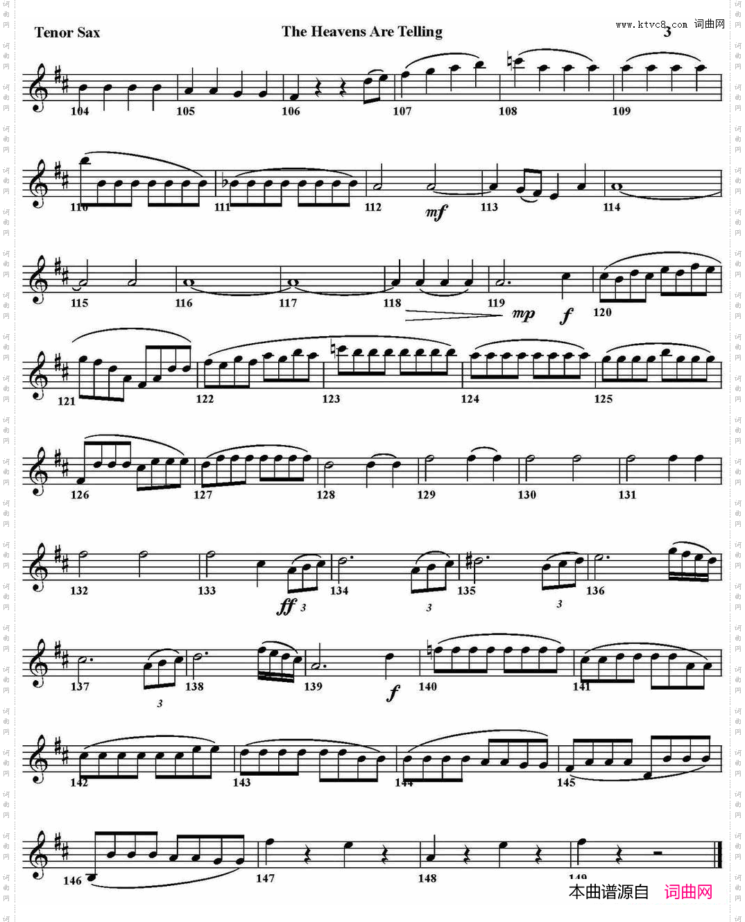 THEHEAVENSARETELLING四重奏·次中音萨克斯分谱_THE HEAVENS ARE TELLING四重奏·次中音萨克斯分谱