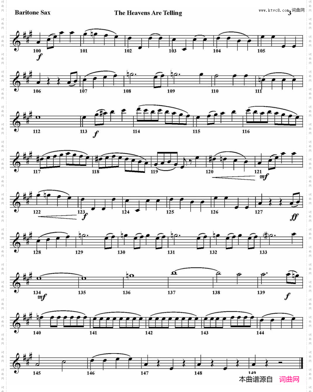 THEHEAVENSARETELLING四重奏·上低音萨克斯分谱_THE HEAVENS ARE TELLING四重奏·上低音萨克斯分谱