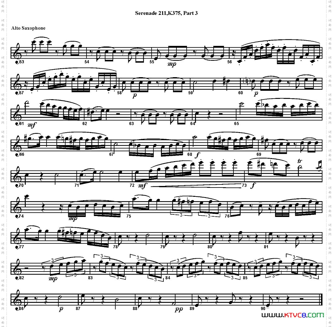 SERENADENo·11inEb，K·375Part3四重奏·中音萨克斯分谱_SERENADE No·11 in Eb，K·375 Part 3四重奏·中音萨克斯分谱