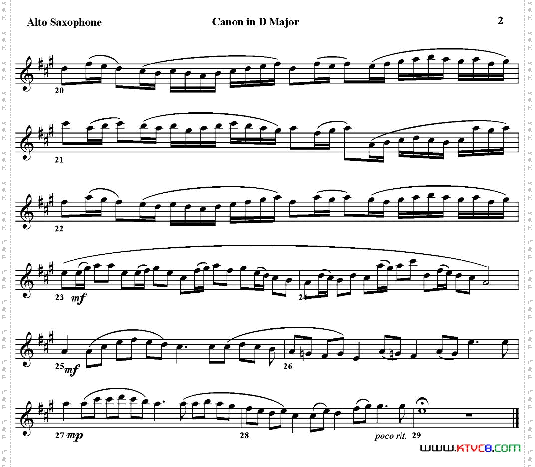 CANONINDMAJOR四重奏·中音萨克斯分谱_CANON IN D MAJOR四重奏·中音萨克斯分谱