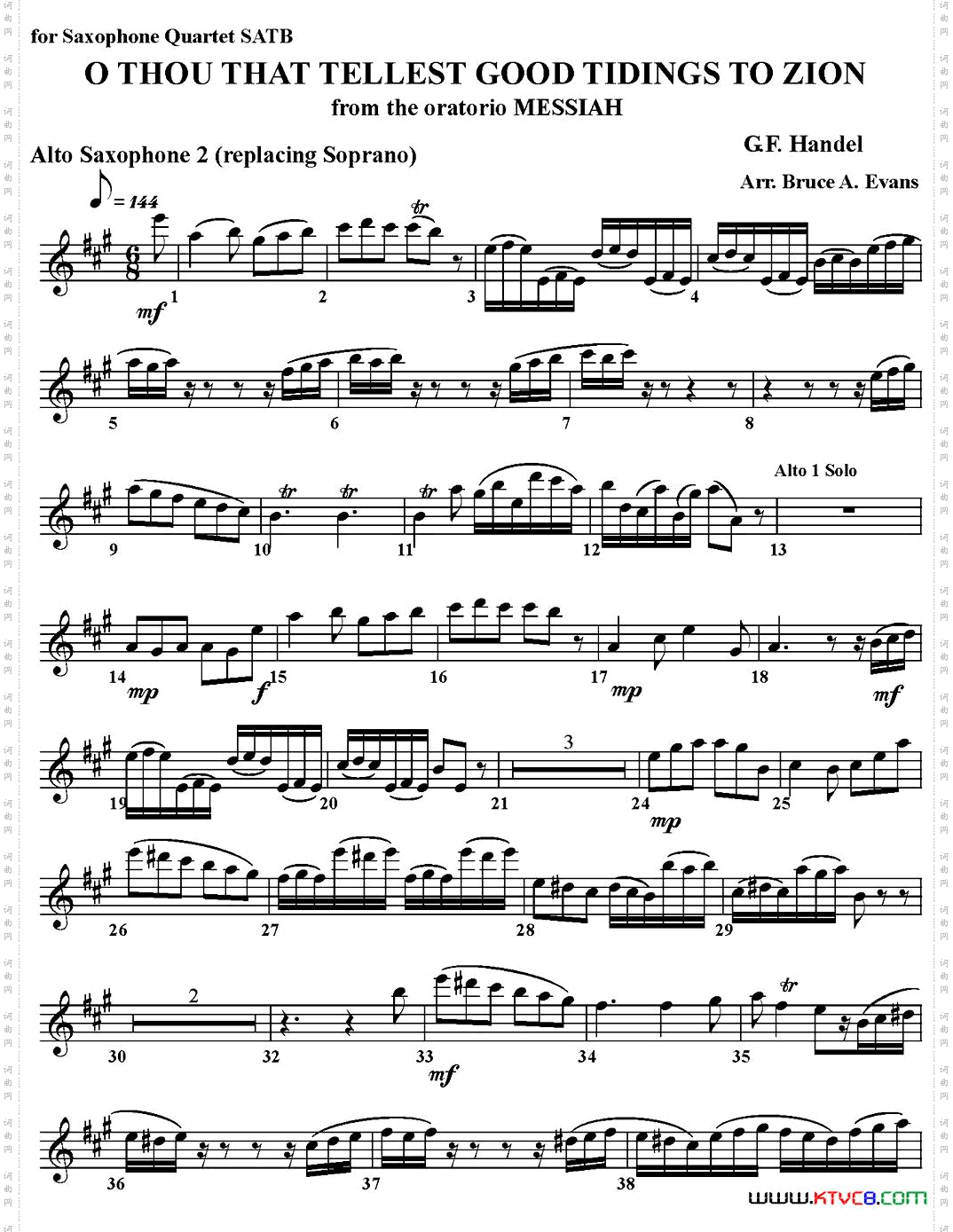 OTHOUTHATTELLESTGOODTIDINGSTOZION四重奏·中音萨克斯分谱_O THOU THAT TELLEST GOOD TIDINGS TO ZION四重奏·中音萨克斯分谱