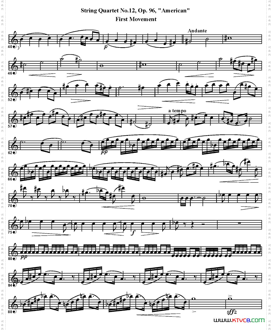 StringQuartetNo·12，Op·96四重奏·中音萨克斯分谱_String Quartet No·12，Op·96四重奏·中音萨克斯分谱