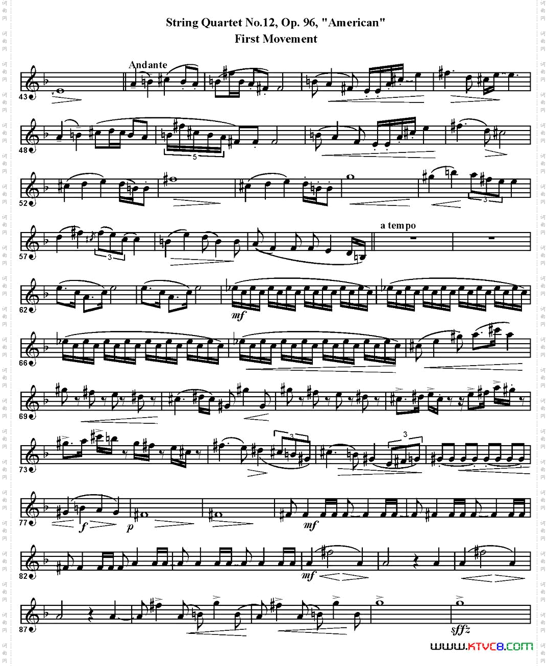 StringQuartetNo·12，Op·96四重奏·高音萨克斯分谱_String Quartet No·12，Op·96四重奏·高音萨克斯分谱