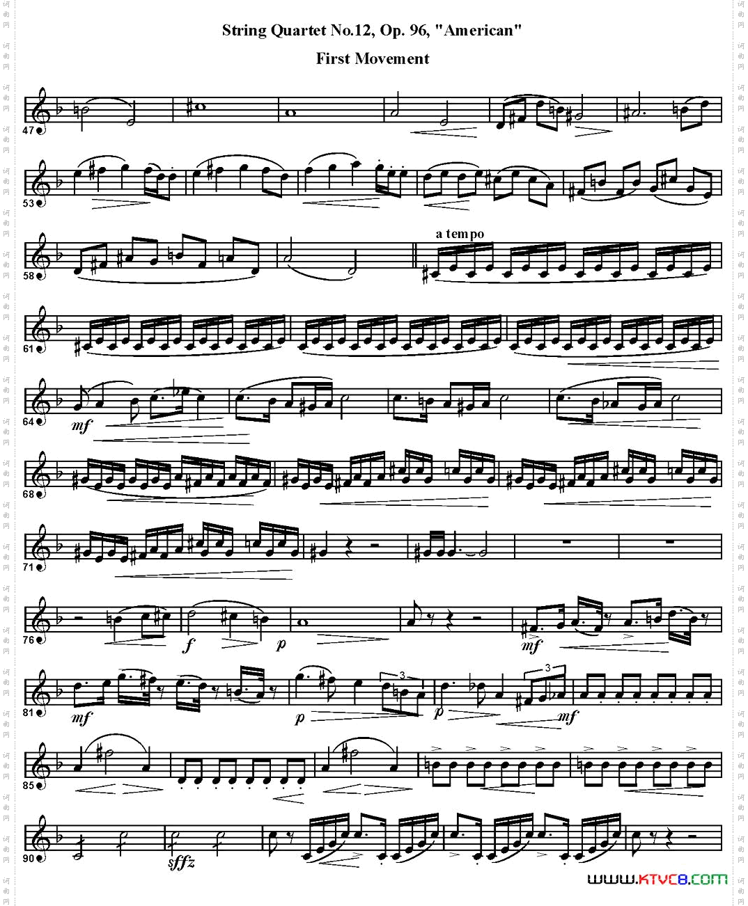 StringQuartetNo·12，Op·96四重奏·次中音萨克斯分谱_String Quartet No·12，Op·96四重奏·次中音萨克斯分谱