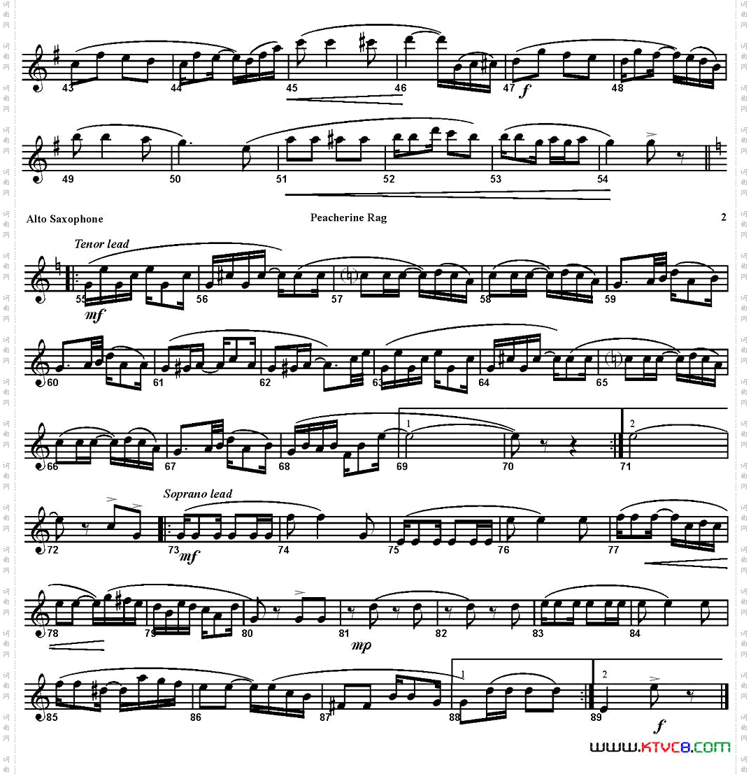 PEACHERINERAG四重奏·中音萨克斯分谱_PEACHERINE RAG四重奏·中音萨克斯分谱