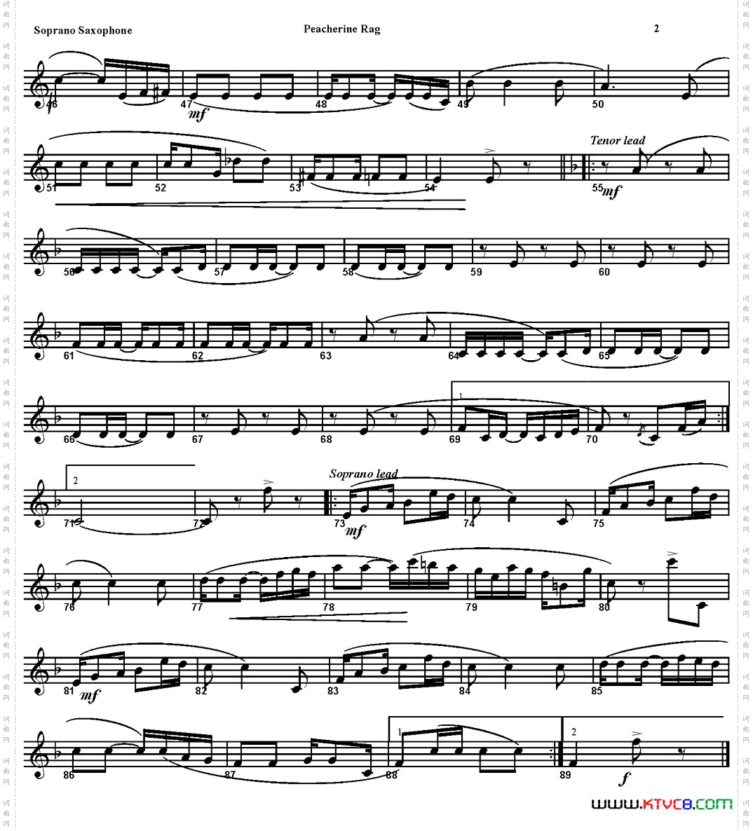PEACHERINERAG四重奏·高音萨克斯分谱_PEACHERINE RAG四重奏·高音萨克斯分谱