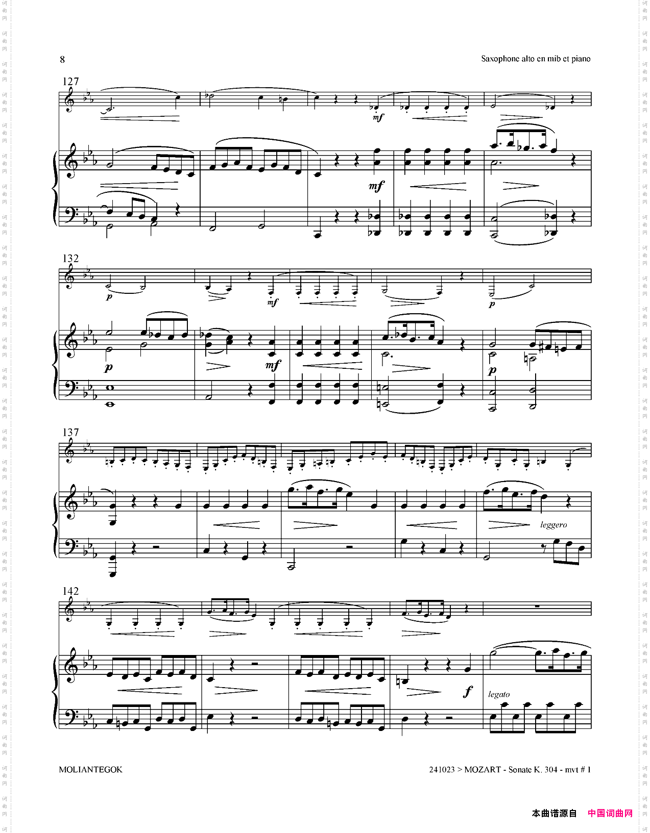 奏鸣曲Op·304中_音萨克斯+钢琴伴奏