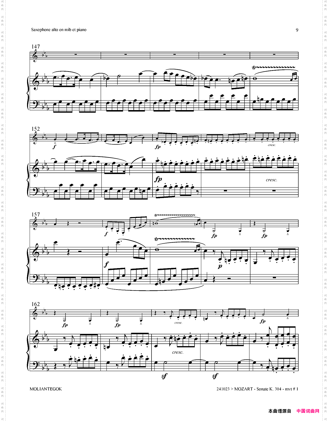 奏鸣曲Op·304中_音萨克斯+钢琴伴奏