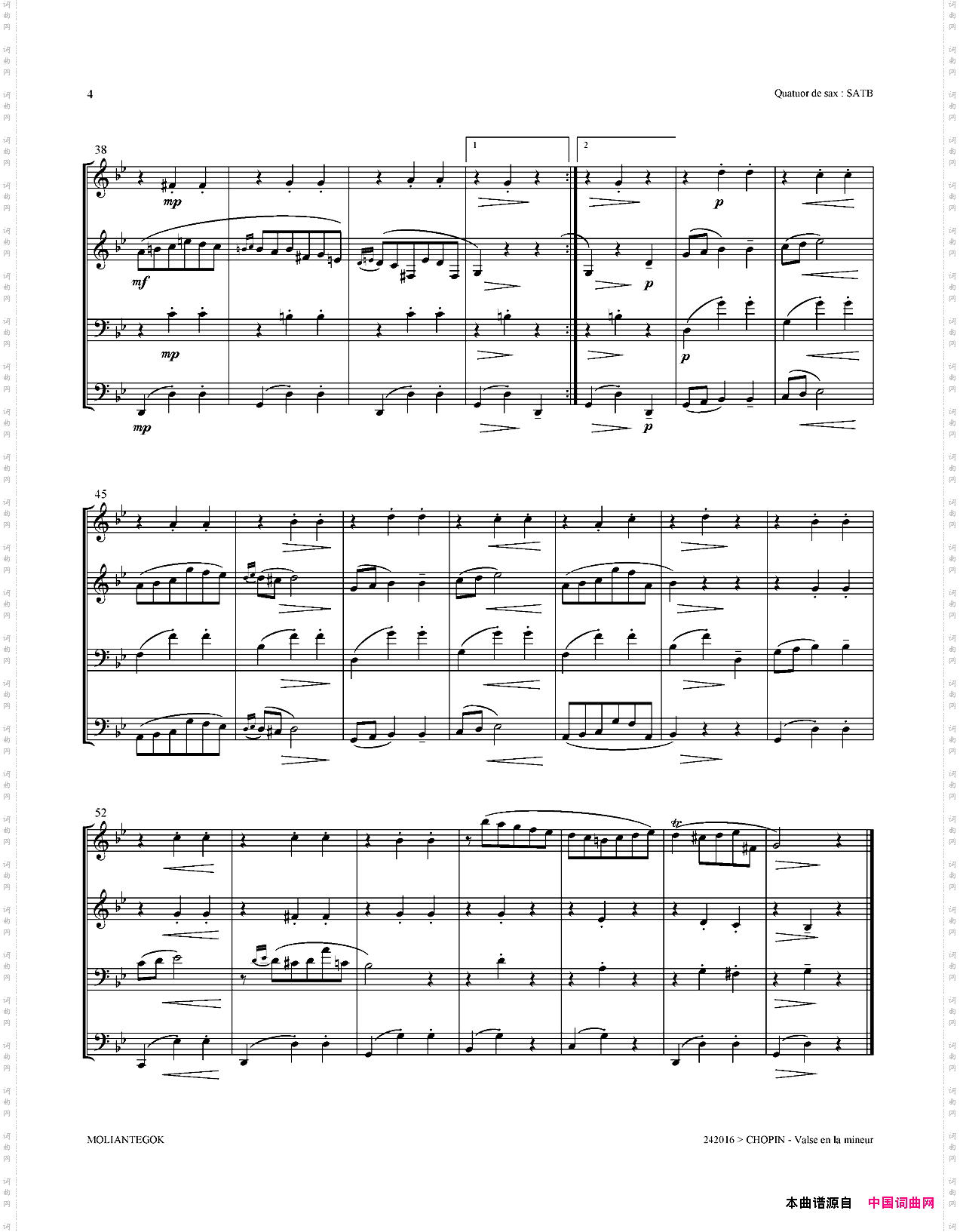 a小调圆舞曲四重奏总谱