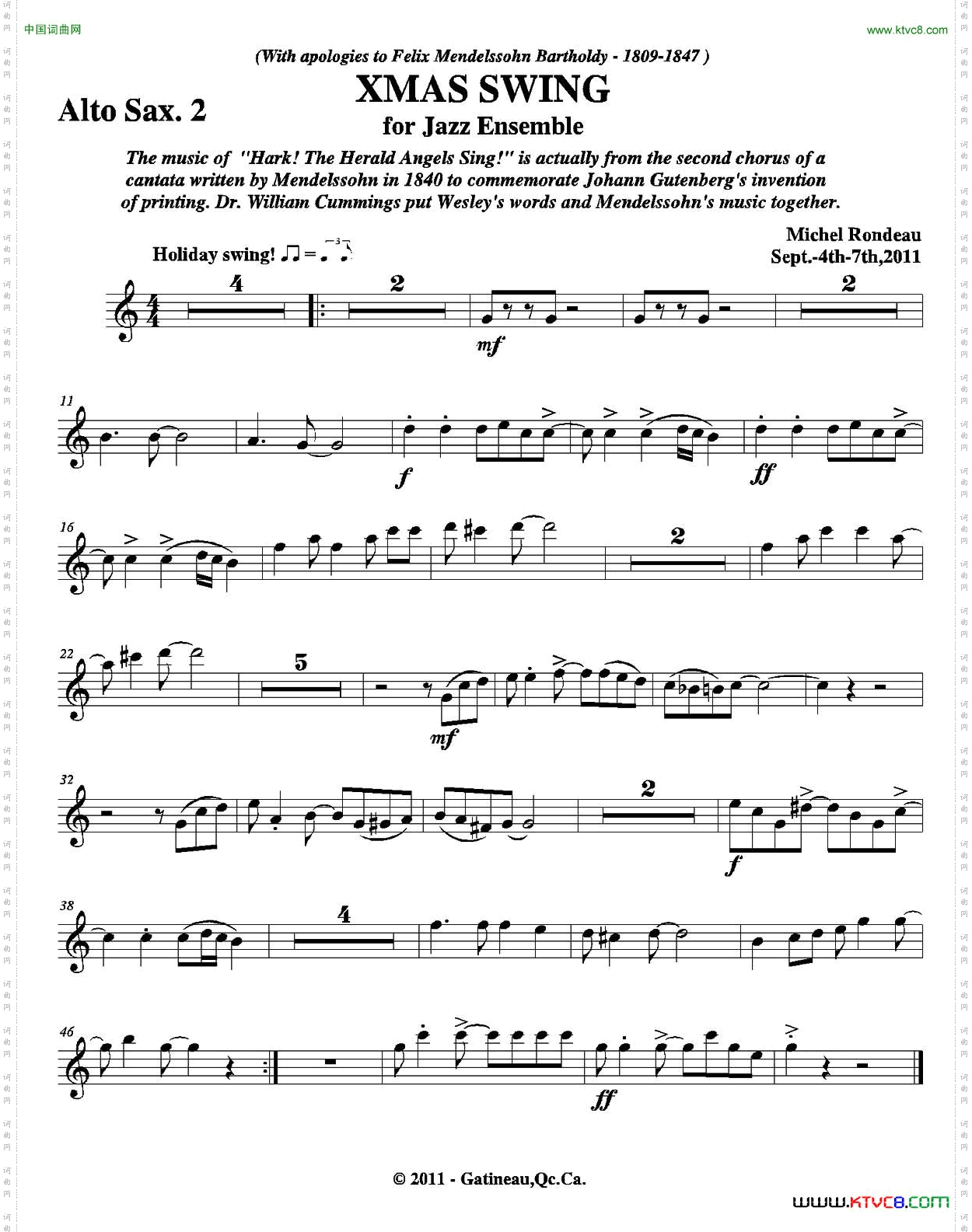 XMASSWING第二中音萨克斯分谱_XMAS SWING第二中音萨克斯分谱