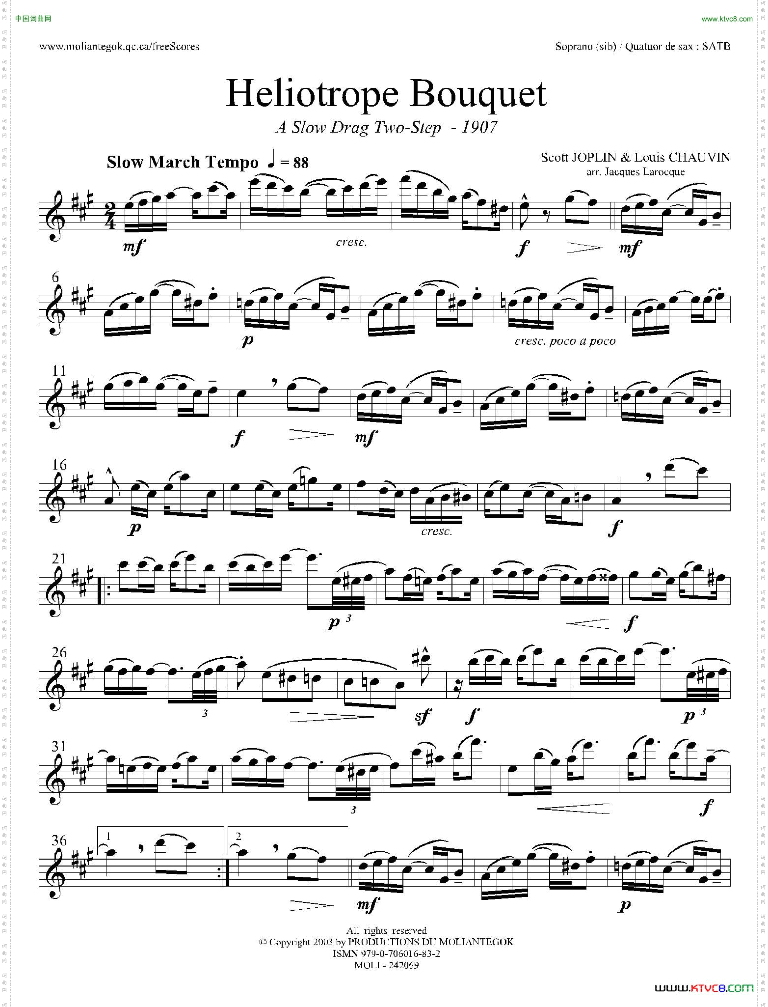Heliotrope Bouquet（四重奏上低音萨克斯分谱）