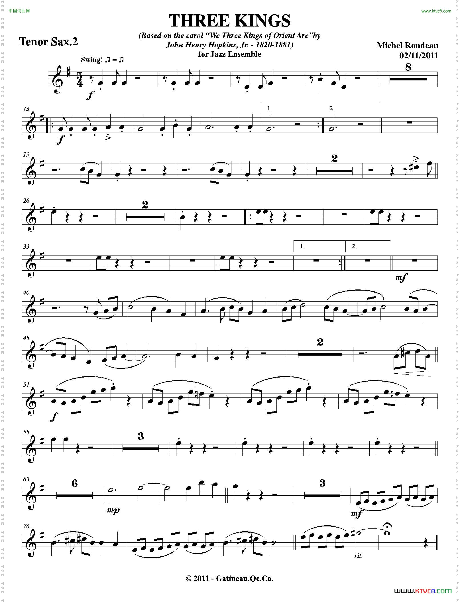 THREEKINGS第二次中音萨克斯分谱_THREE KINGS第二次中音萨克斯分谱