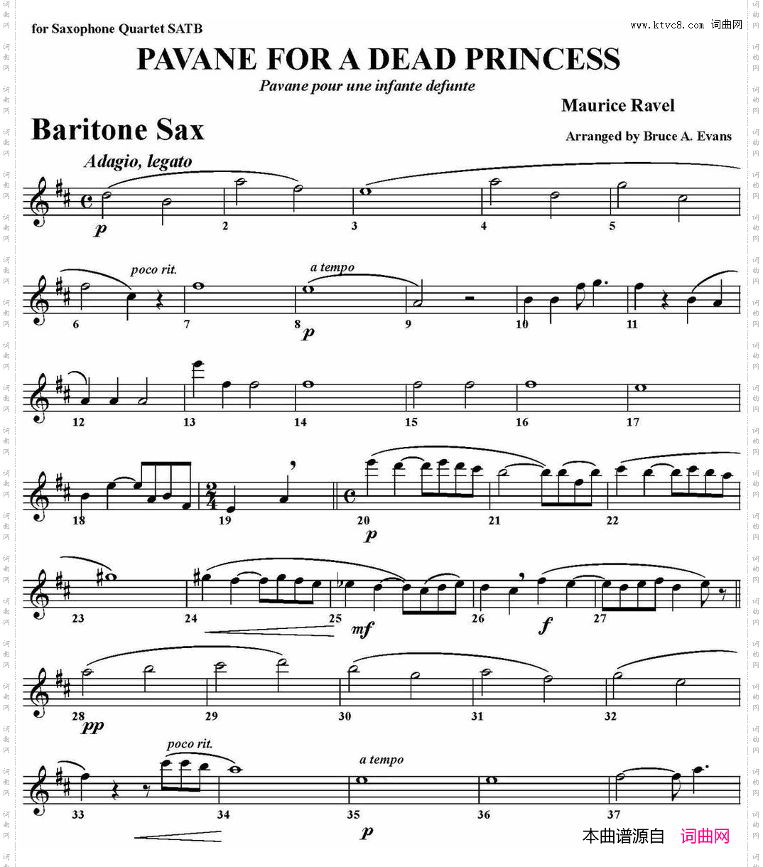 PAVANEFORADEADPRINCESS四重奏·上低音萨克斯分谱_PAVANE FOR A DEAD PRINCESS四重奏·上低音萨克斯分谱