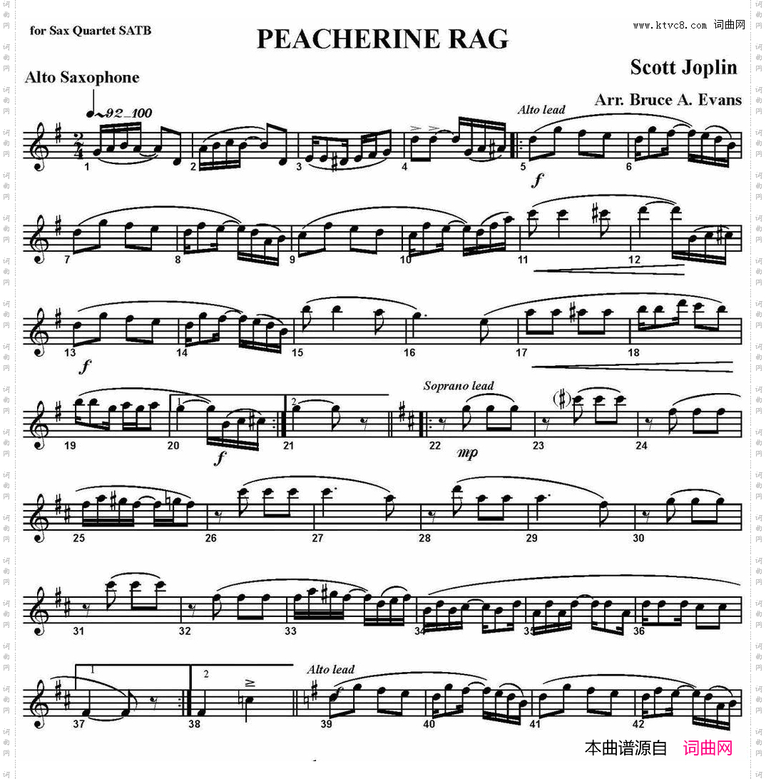 PEACHERINERAG四重奏·中音萨克斯分谱_PEACHERINE RAG四重奏·中音萨克斯分谱