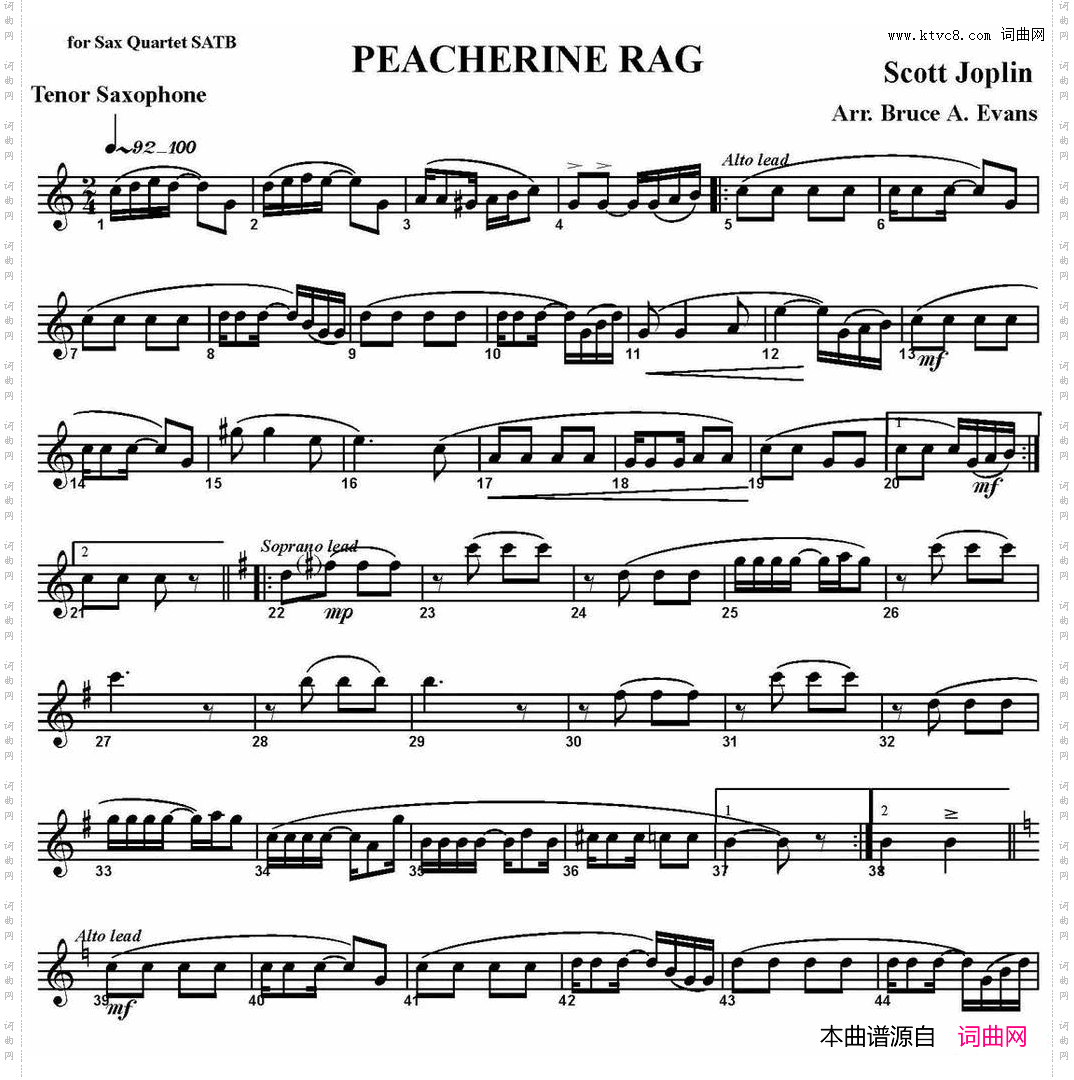 PEACHERINERAG四重奏·次中音萨克斯分谱_PEACHERINE RAG四重奏·次中音萨克斯分谱