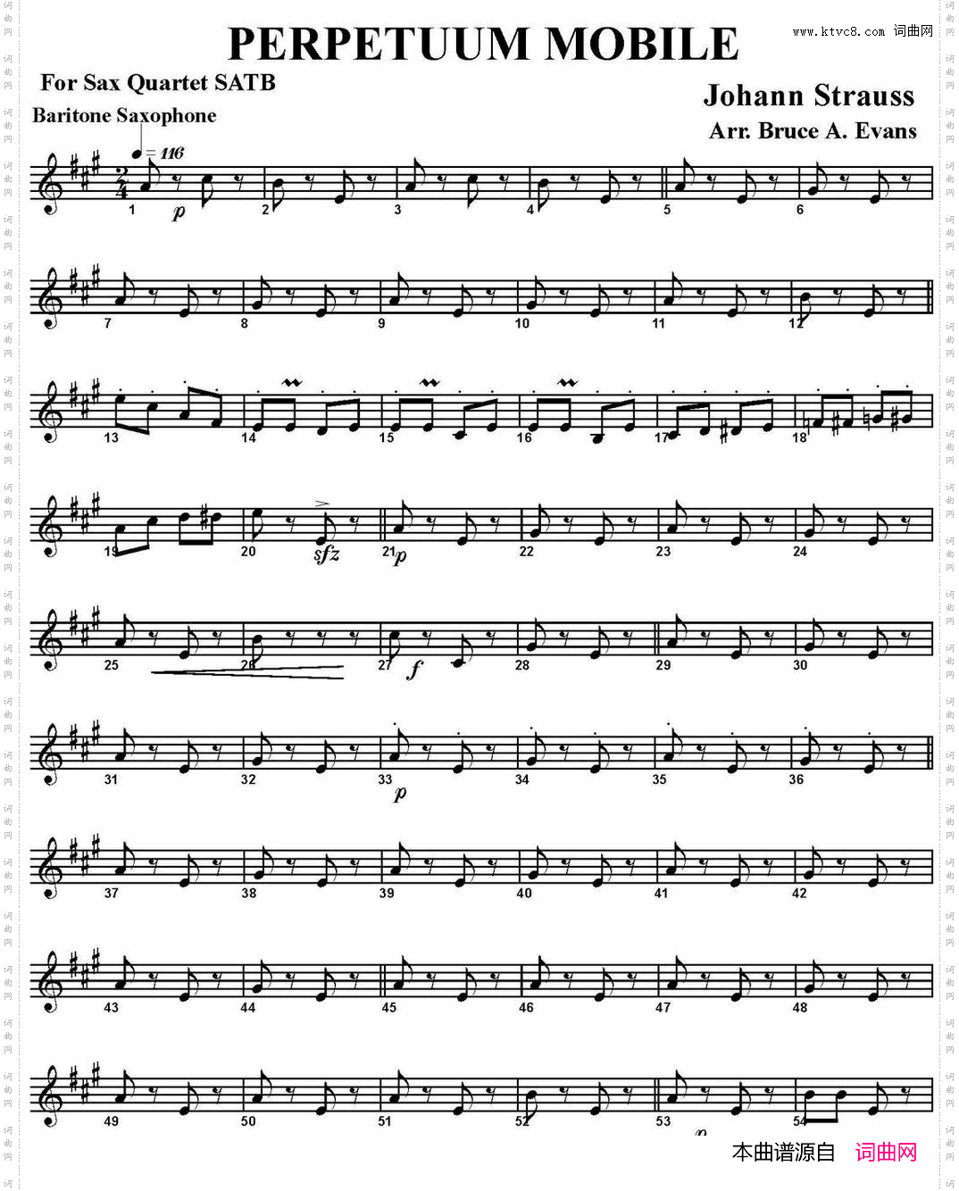 PERPETUUMMOBILE四重奏·上低音萨克斯分谱_PERPETUUM MOBILE四重奏·上低音萨克斯分谱