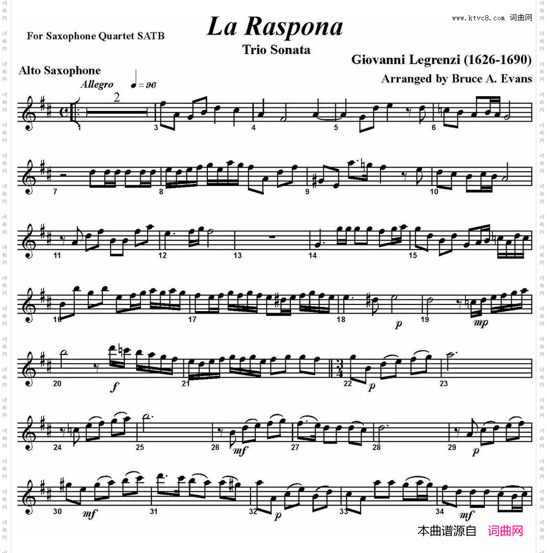 LaRaspona四重奏·中音萨克斯分谱_La Raspona四重奏·中音萨克斯分谱