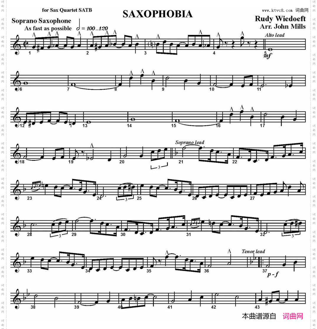 SAXOPHOBIA四重奏·高音萨克斯分谱