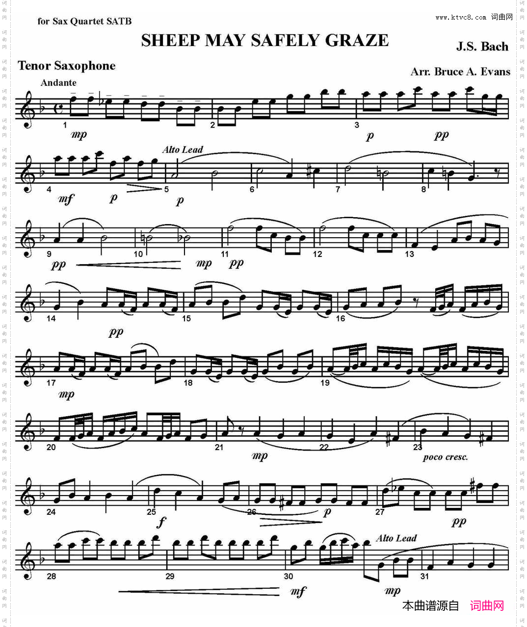 SHEEPMAYSAFELYGRAZE四重奏·次中音萨克斯分谱_SHEEP MAY SAFELY GRAZE四重奏·次中音萨克斯分谱