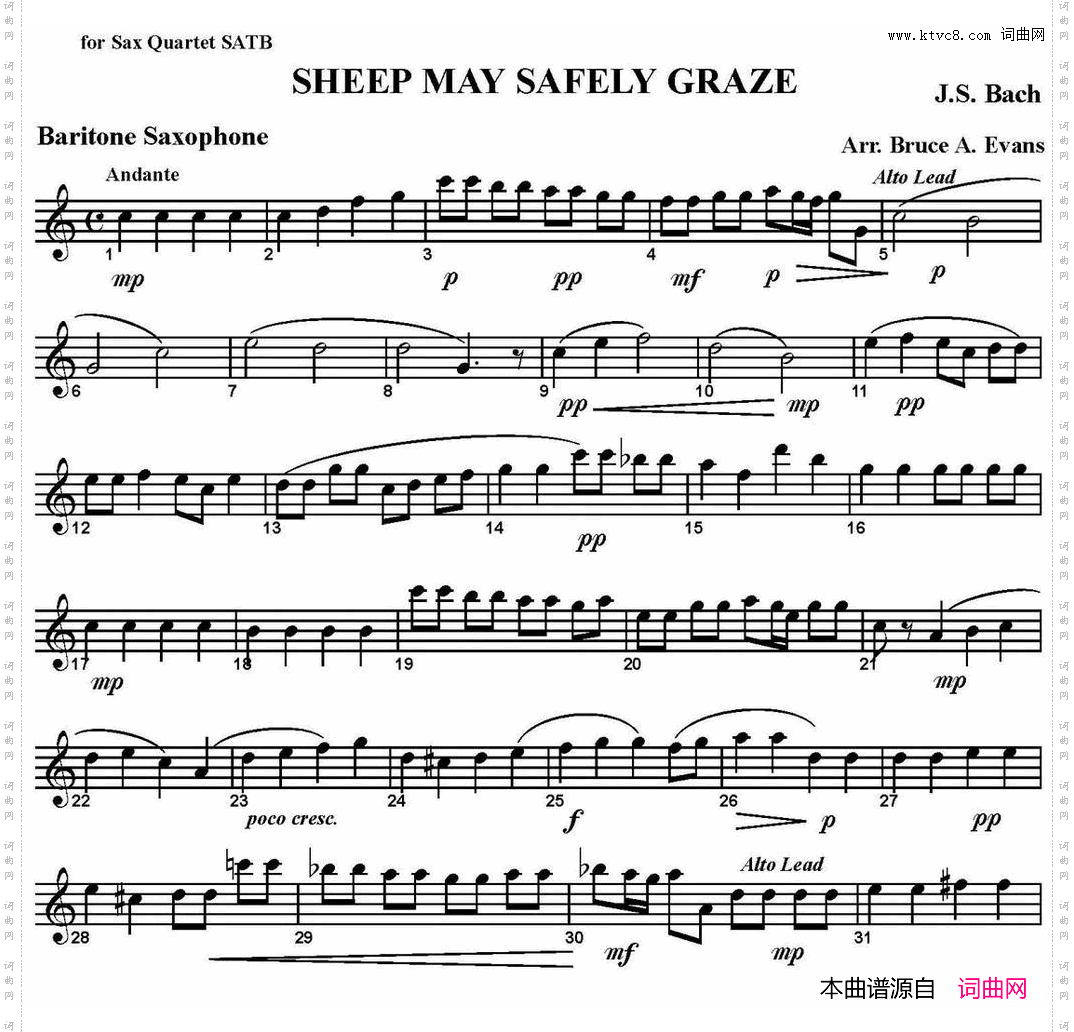 SHEEPMAYSAFELYGRAZE四重奏·上低音萨克斯分谱_SHEEP MAY SAFELY GRAZE四重奏·上低音萨克斯分谱