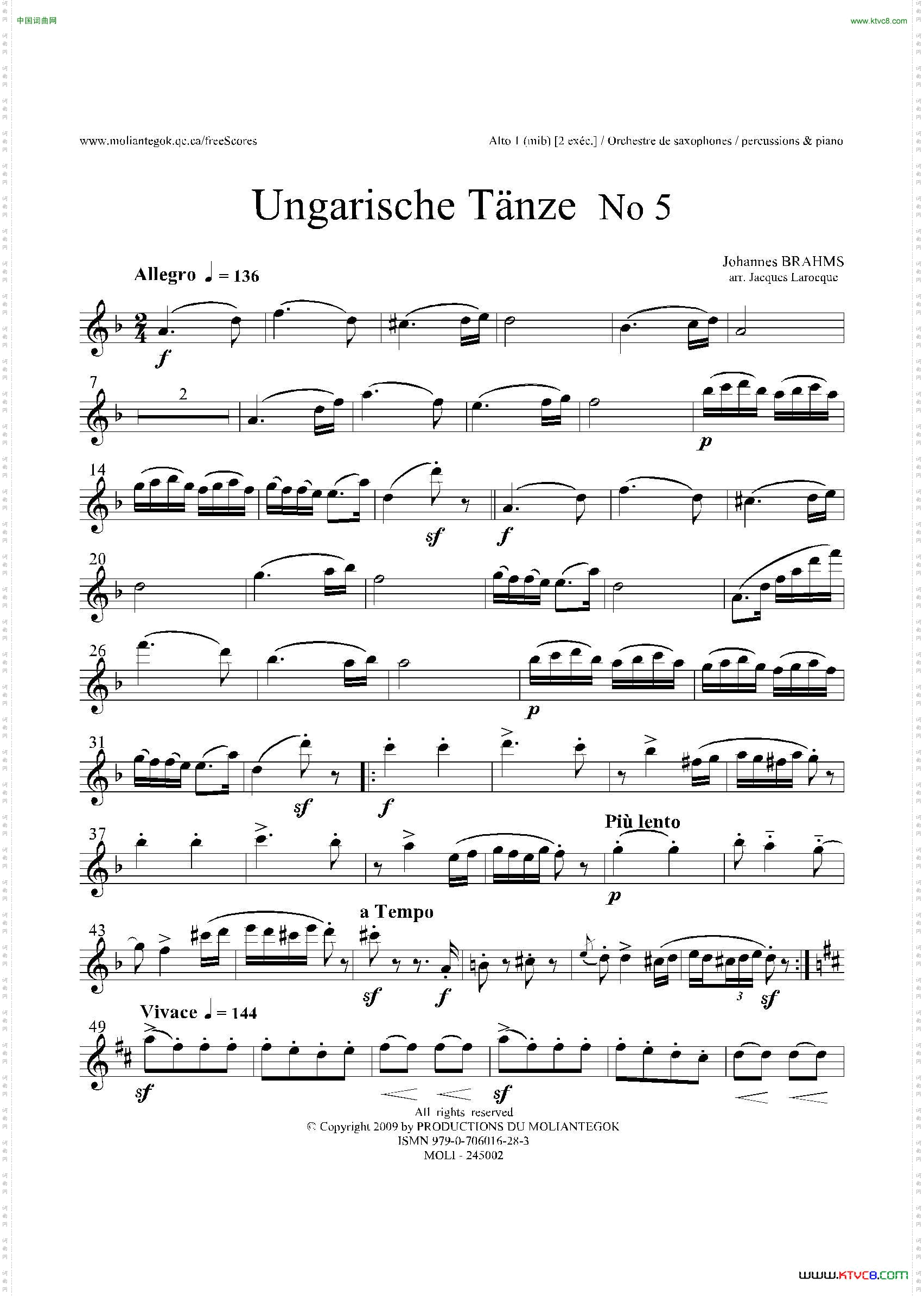 UngarischeTnzeNo5十五重奏Alt.1-2-3分谱_Ungarische Tnze No 5十五重奏 Alt.1-2-3 分谱