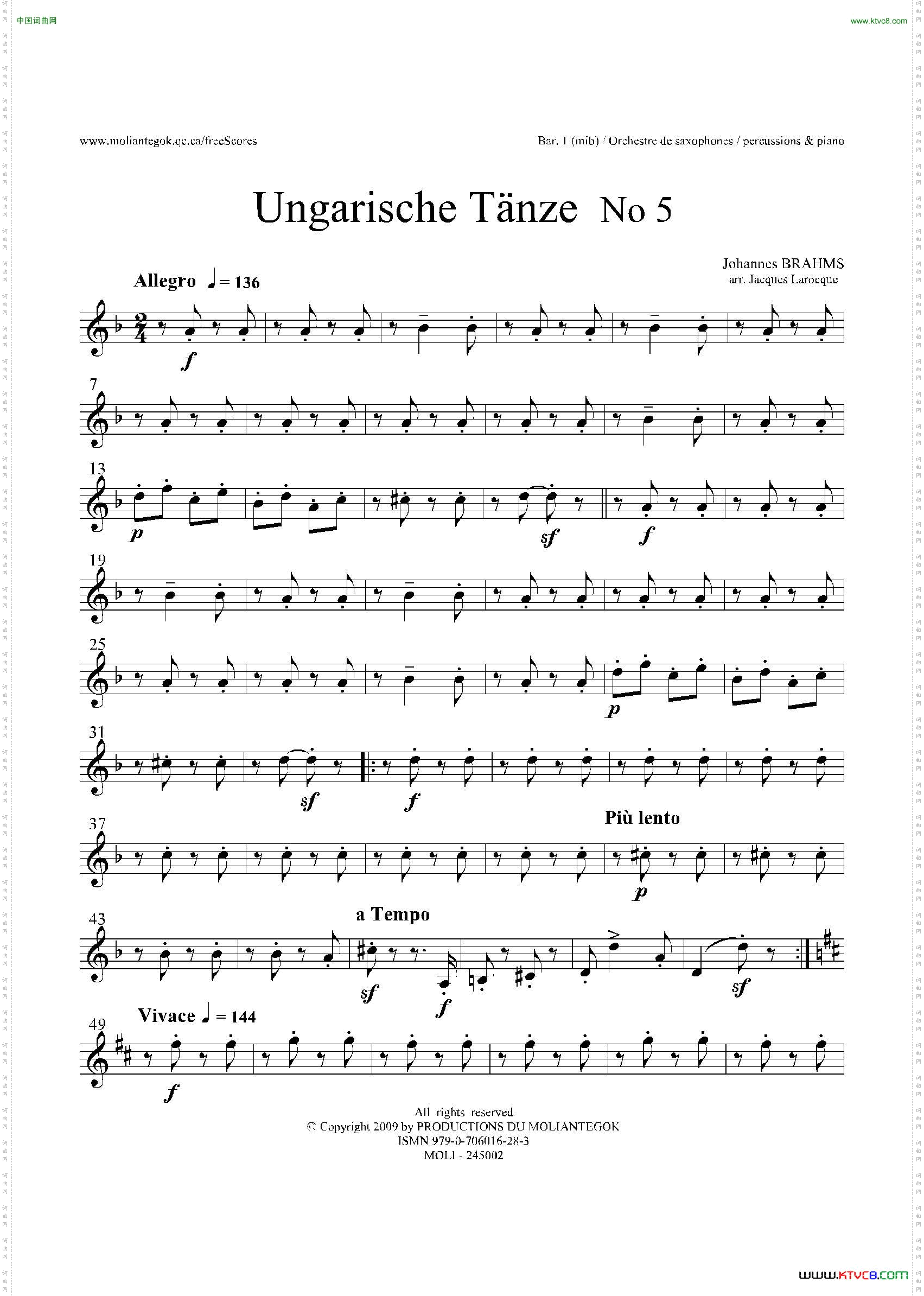 UngarischeTnzeNo5十五重奏Bar.1-2-3分谱_Ungarische Tnze No 5十五重奏Bar.1-2-3分谱