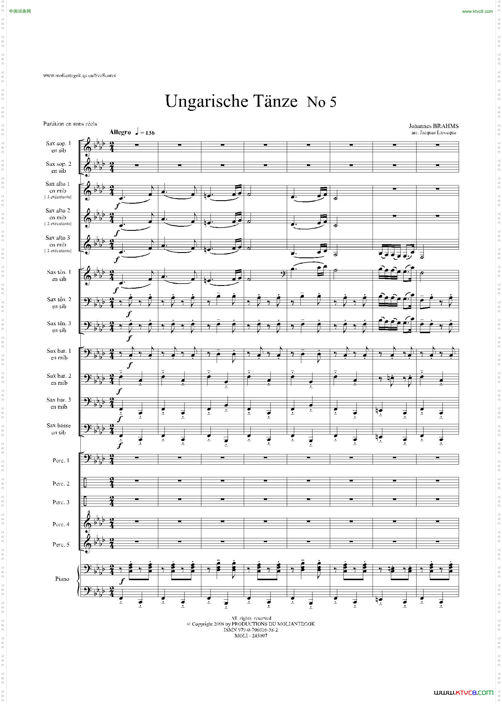UngarischeTnzeNo5十五重奏总谱_Ungarische Tnze No 5十五重奏总谱