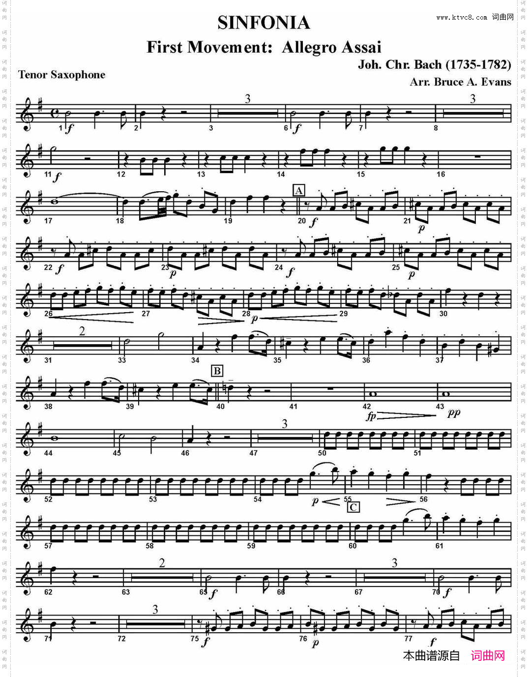 SINFONIAFirstMovement：AllegroAssai四重奏·次中音萨克斯分谱_SINFONIA First Movement：Allegro Assai四重奏·次中音萨克斯分谱