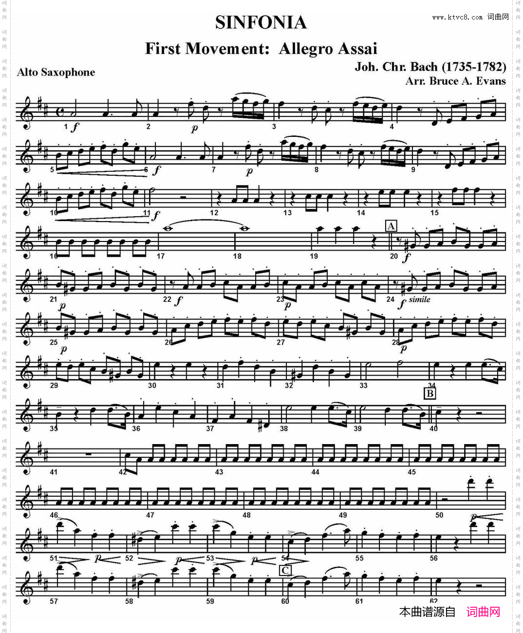 SINFONIAFirstMovement：AllegroAssai四重奏·中音萨克斯分谱_SINFONIA First Movement：Allegro Assai四重奏·中音萨克斯分谱