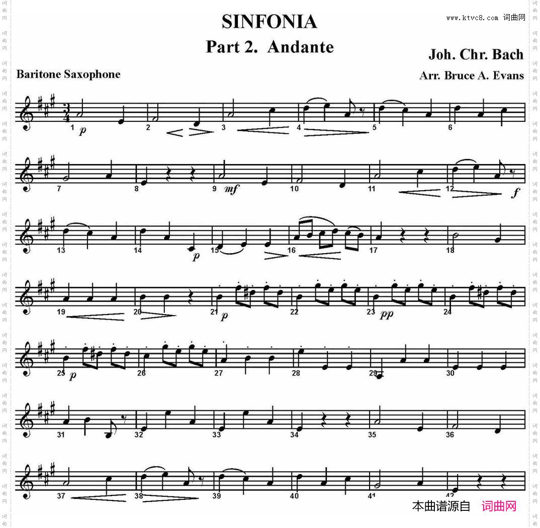 SINFONIAPart2·Andante四重奏·上低音萨克斯分谱_SINFONIA Part 2· Andante四重奏·上低音萨克斯分谱